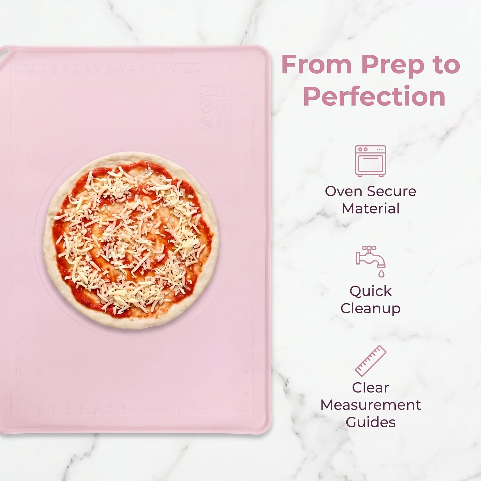 Unique Bargains Solid Color Silicone Pastry Baking Mat with Measurements Pink 19.7"x27.6"