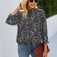 thumbnail image 2 of Blusas estampadas, blusa estampada de manga 3/4, camisa con cuello alto y ribete de volantes, camisa informal con mangas, funcionalidad inteligente, 2 of 6