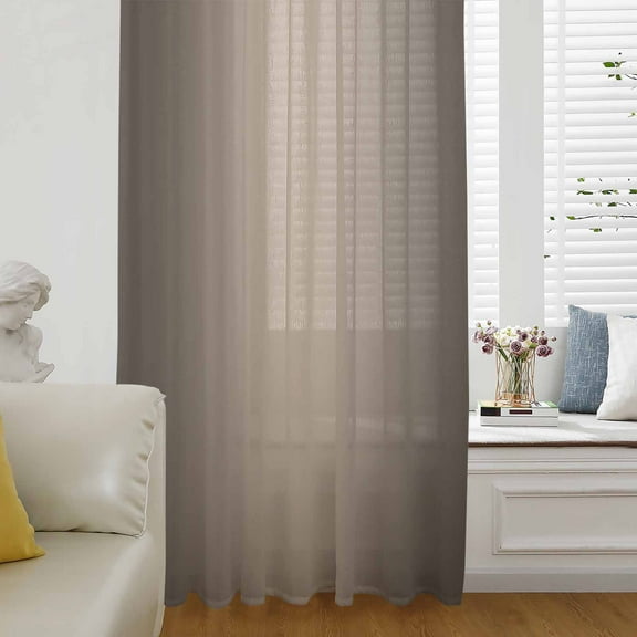 Brown Ombre Semi Sheer Curtains Drapes for Living Room, Bedroom, French Doors Window 54 Inches Long, Modern Gradient Abstract Art Rod Pocket Chiffon Curtain Drapery Voile Draperies Panel