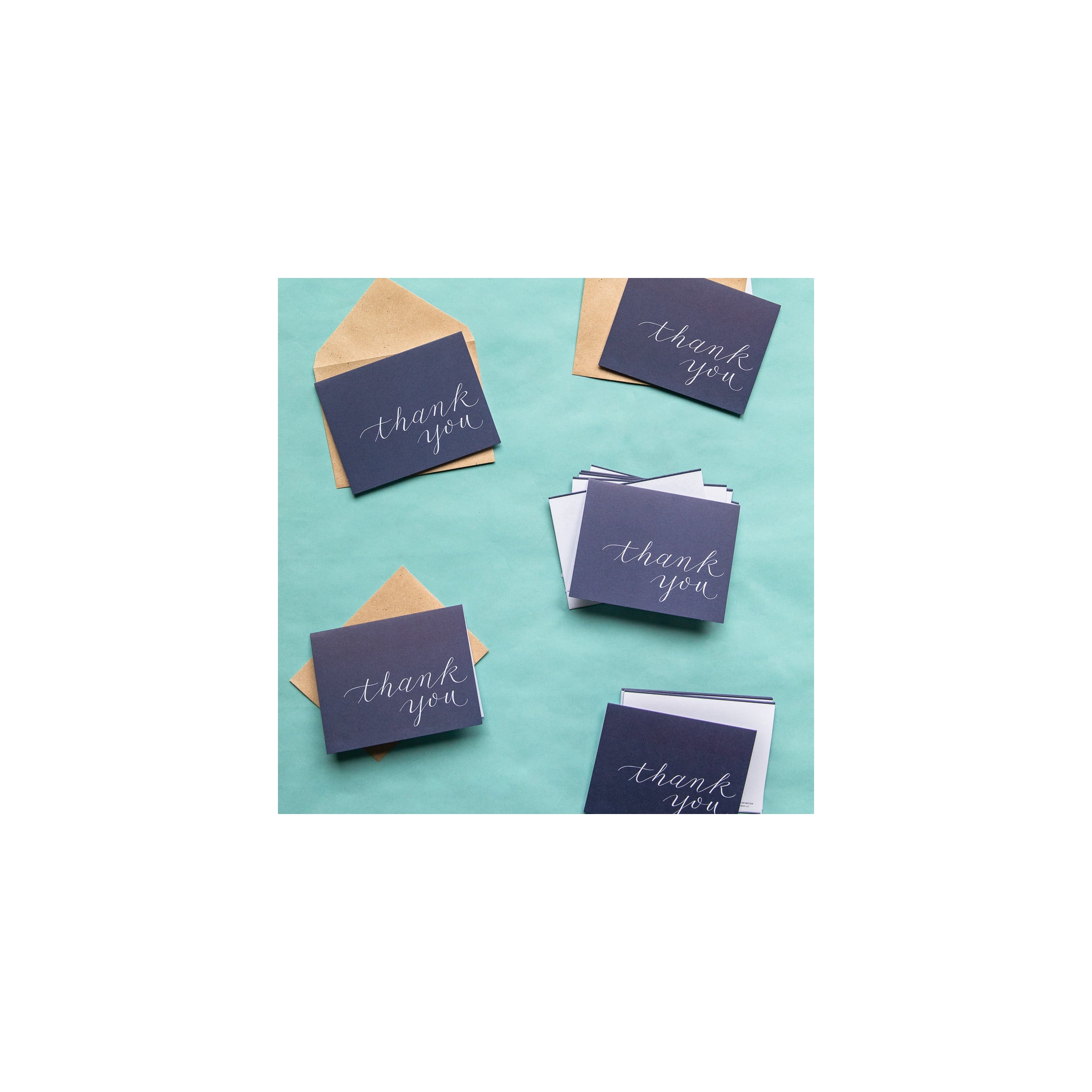 American Greetings Thank You Cards, Navy Blue with Brown Kraft-Style Envelopes (50-Count)