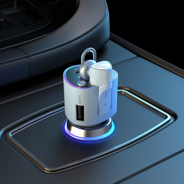 TIMIFIS Bluetooth Récepteur Chargeur de Voiture 2-en-1 Charge Super Rapide Casque Bluetooth Sans Fil Multifonction à Réduction de Bruit Lecteur Multimédia pour Voiture