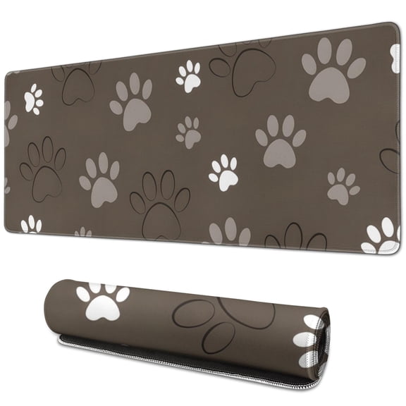 Long Mouse Pads for Desk,Brown Dog Paw Footprint Desk Mats on Top Of Desks, Desk Mouse Pad Extra Large with 3mm Non-Slip Base and Stitched Edge for Gaming,Office,Work,Home 31.5"x11.8"