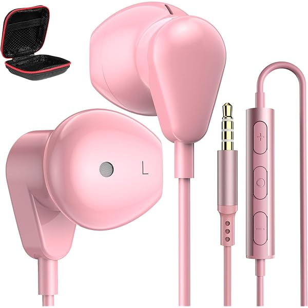 wonima11 Wired Earbuds 3.5mm Headphones with Microphone for Laptop PC Chromebook Hi-Fi Ear Buds with 3.5mm Plug in Audio Jack Earphones for Airplanes School Kindle Fire Switch MP3 Android, Pink