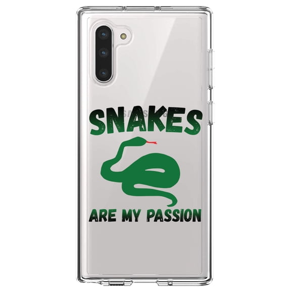 DistinctInk Clear Shockproof Hybrid Case for Samsung Galaxy Note 10 (6.3" Screen) - TPU Bumper Acrylic Back Tempered Glass Screen Protector - Snakes Are My Passion