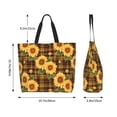 thumbnail image 5 of Honeii Yellow Black Plaid Sunflower Print Tote Bag for Women, Foldable Tote Bag Large Shoulder Bag Top Handle Handbag for Travel, Work, 5 of 8