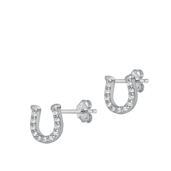 Sterling Silver Studded Horseshoe Good Luck Earrings .925 New Jewelry Female Unisex