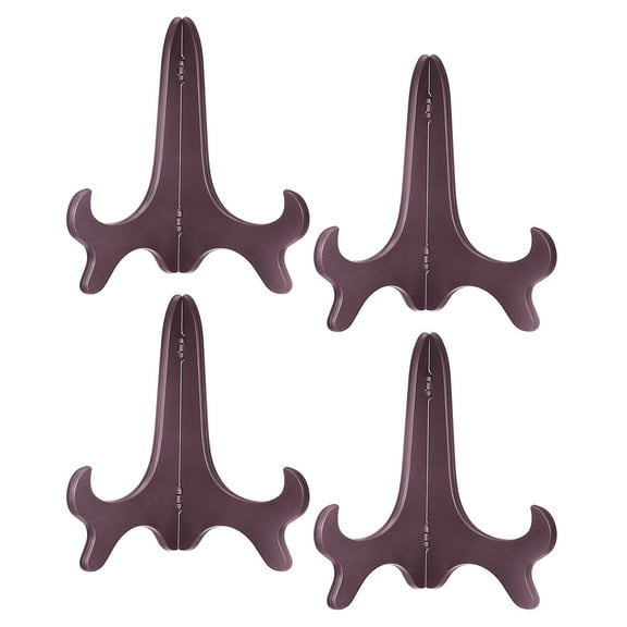 7" Easel Plate Holder, Plastic Folding Display Stand Brown for Decorative Picture Frame, 4 Pack
