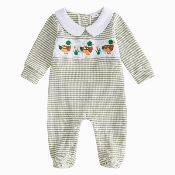 0-3 Months Infant Jumpsuit Fall Baby Boy Footie Romper Jumpsuit Footed Clothes Knit Outfit Long Sleeve Newborn Fall Winter Clothes,Green Jumpsuit One-Piece Jumpsuit