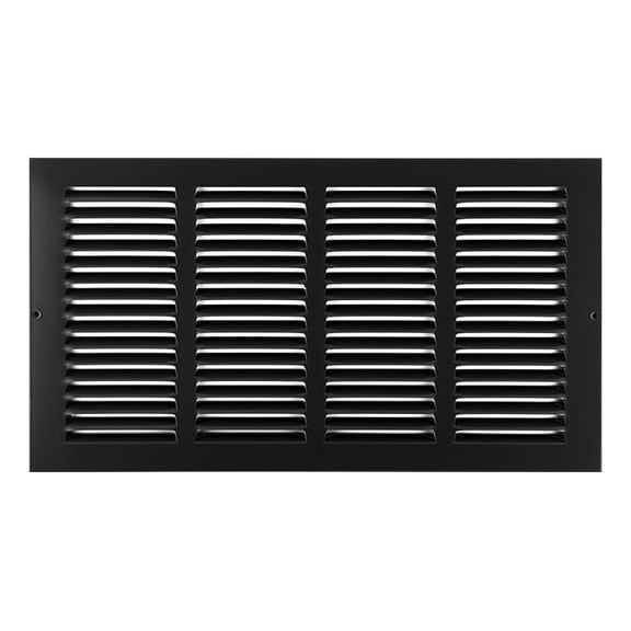 16'' x 8'' [Duct Opening] Flat Stamped Steel Return Air Grille - Sidewall and Ceiling - HVAC Vent Duct Cover - Black [Outer Dimensions: 17.75''w X 9.75''h]