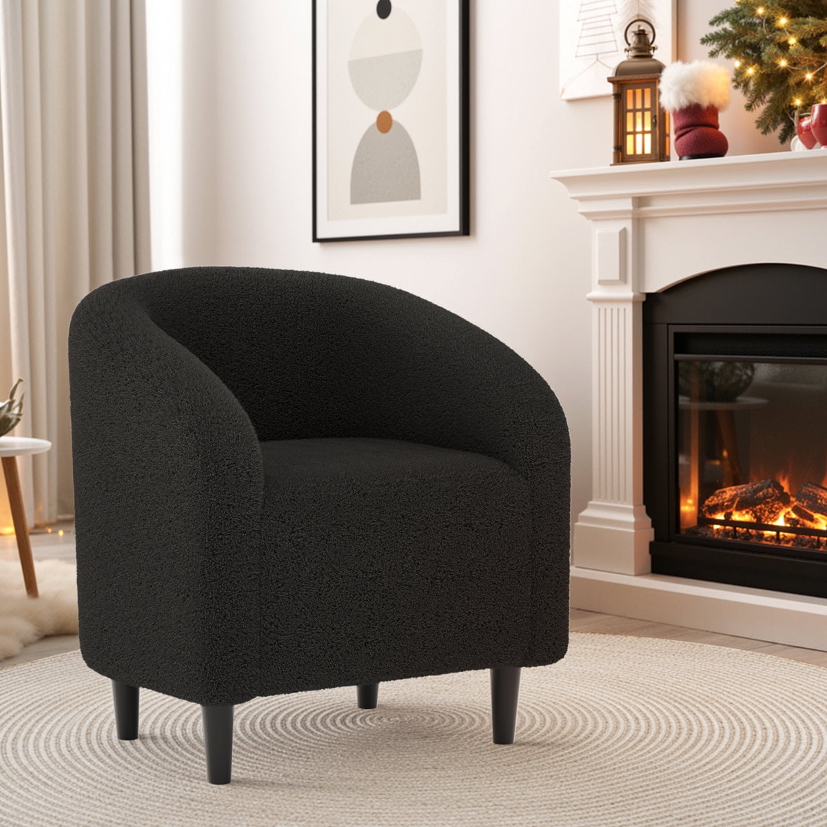 LAZY BUDDY Accent Barrel Chair, Modern Upholstered Teddy Fabric Club Chair, Comfy Reading Chair with Armrest for Living Room, Reception Room