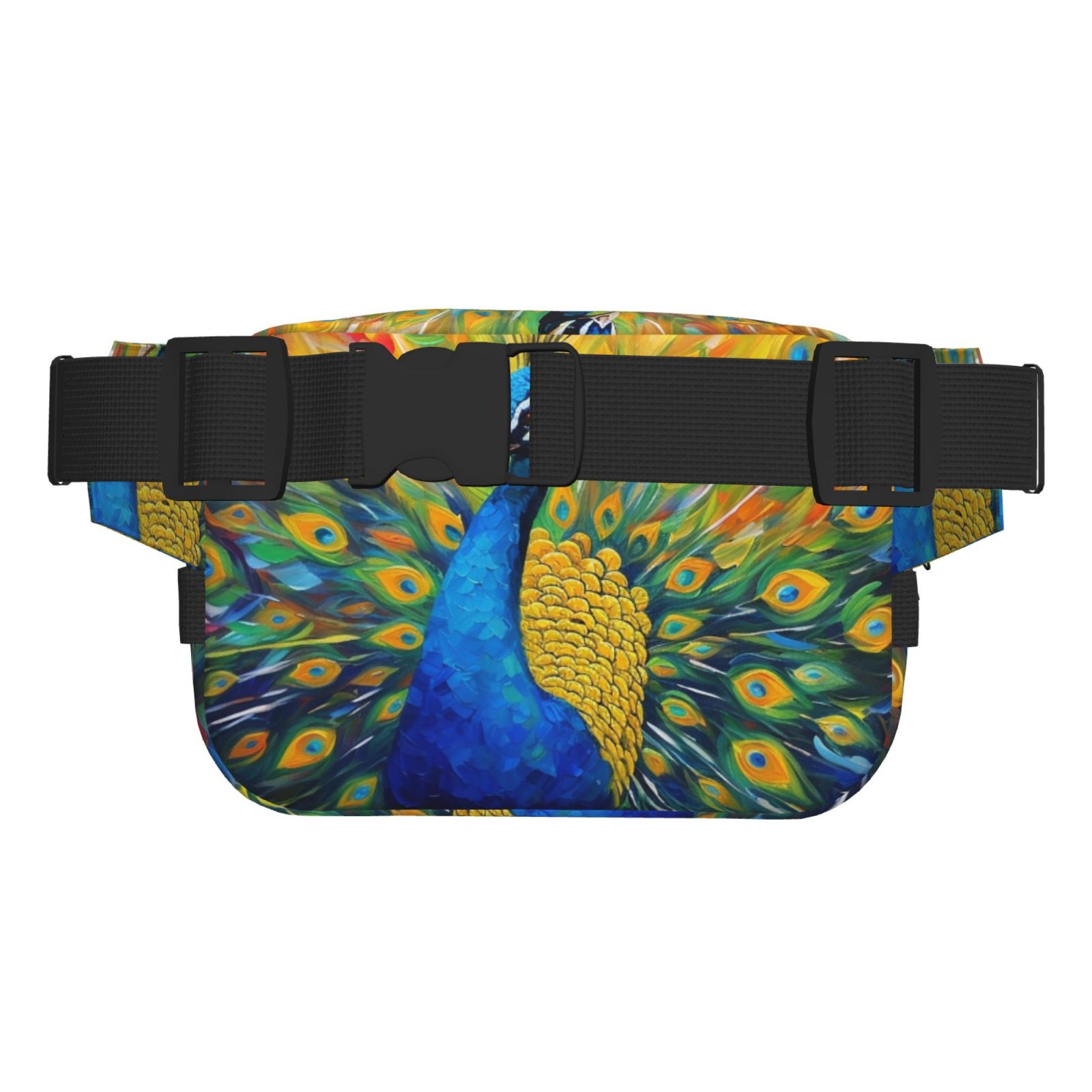 Picia Peacocks Print Square Double-Layer Waist Bag Mini Adjustable Waist Belt Bag Exercise Running Travel Hiking