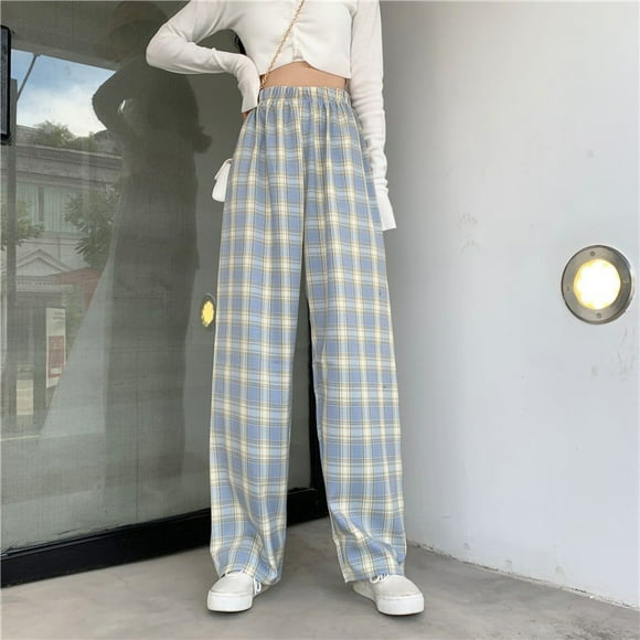 Pantalones a cuadros de cintura alta, pantalones a cuadros para mujer, pantalones a cuadros holgados, pantalones a cuadros casuales para mujer, optimizados para la excelencia
