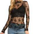 thumbnail image 2 of Black Long Sleeve Shirts for Women's 2026 Mesh Crop Top Long Sleeve Mock Neck Lace Floral See Through Y2K Shirt Blouses Fashion Clothing, 2 of 6