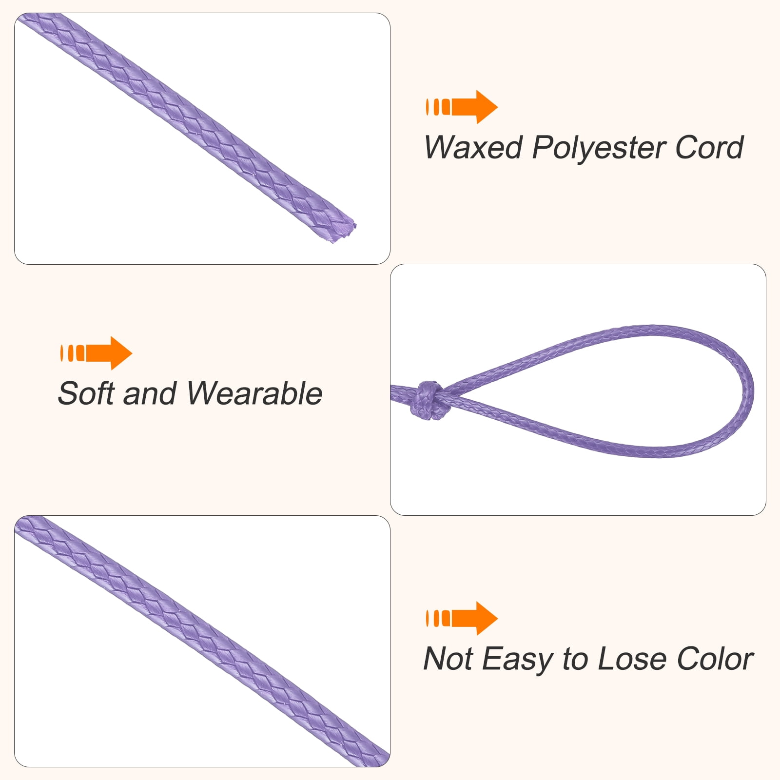Waxed Cord 2mm Waxed Thread 87 Yard Wax String Leather Cord for Bracelet Making, Necklaces, Beading, Jewelry Making and DIY Crafts(Light Purple)