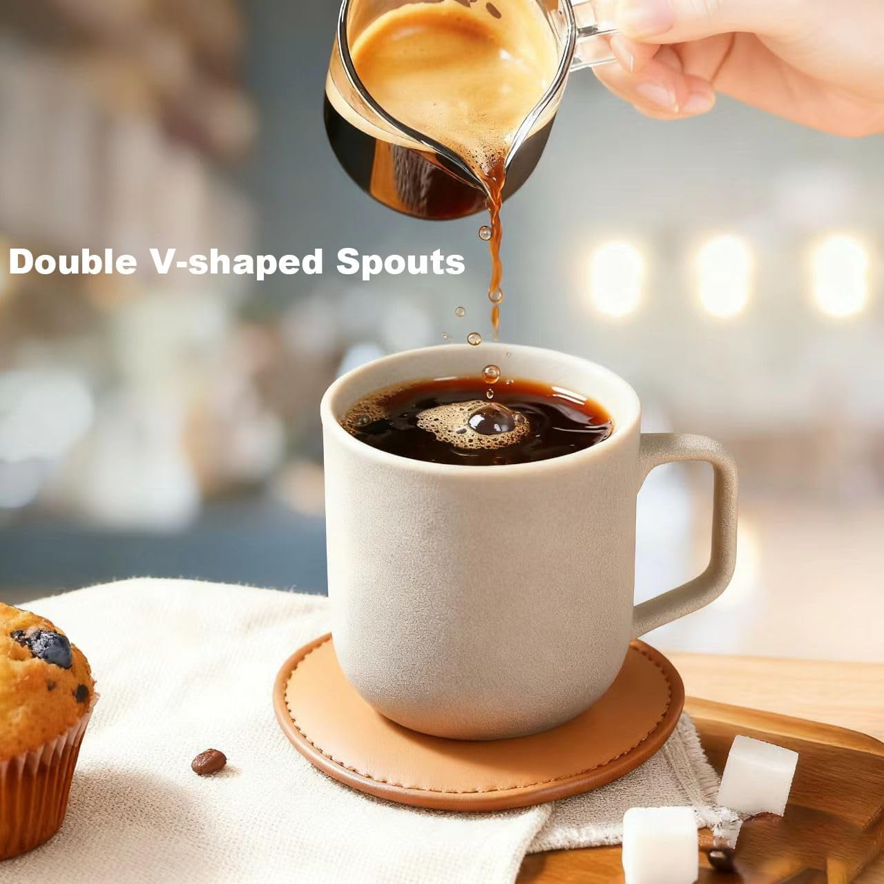 4 OZ Espresso Cups Set of 2, Double Spouts Cups, Shot Glasses, Milk Cup with Handle, Clear Glass, Espresso Accessories for Making Coffee Desserts Salad Dressing Machine
