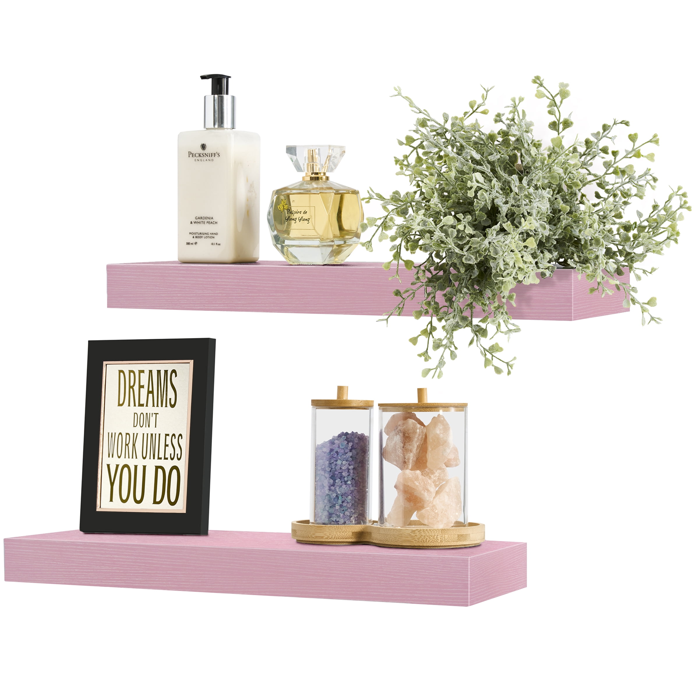 Sorbus 16.25" Floating Wall Shelves, 2 Pack, Soft Pink, Invisible Brackets, Home Decor