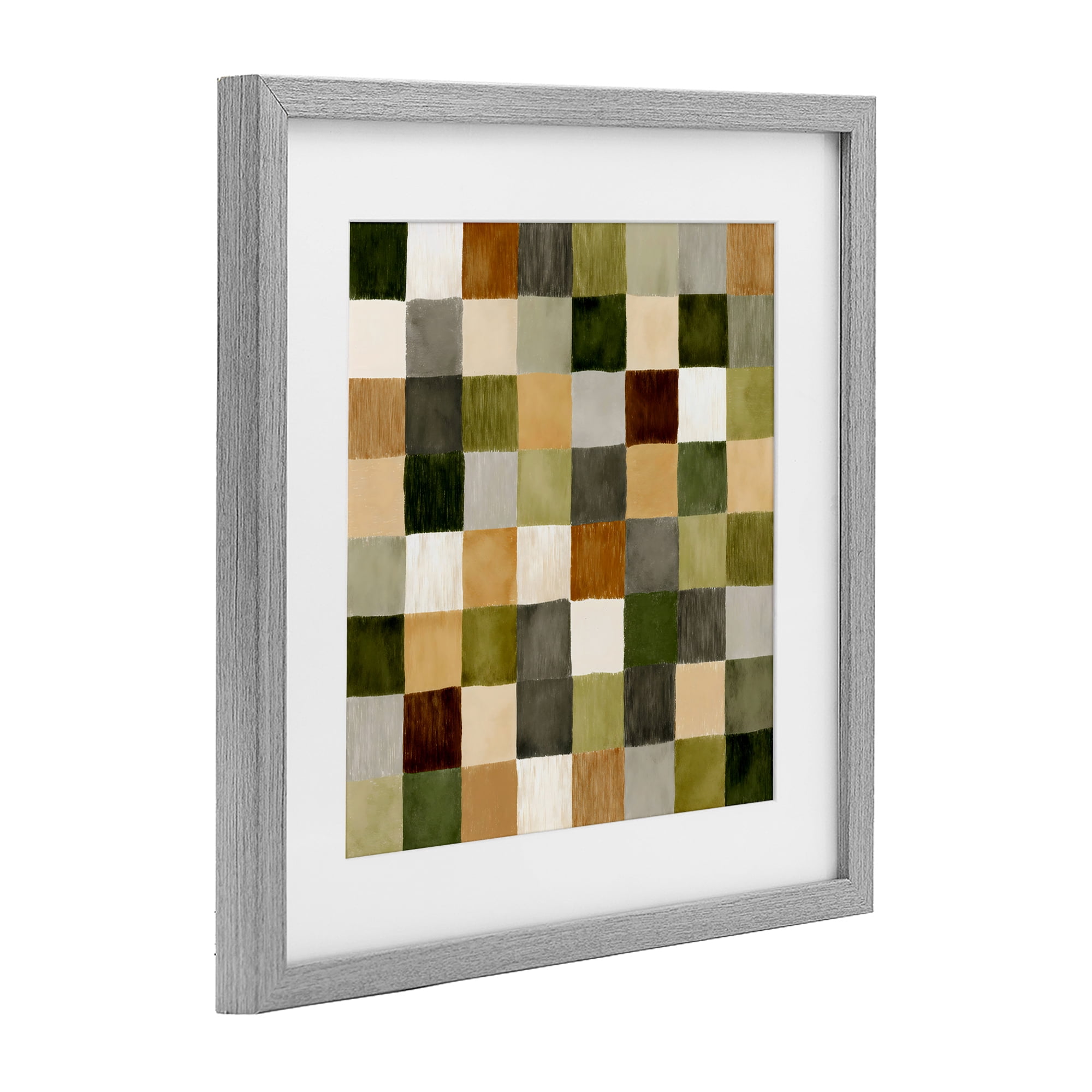 Stupell Industries Checkered Earth Tones Gray Framed Print Under Glass, design by Petal Prints Design