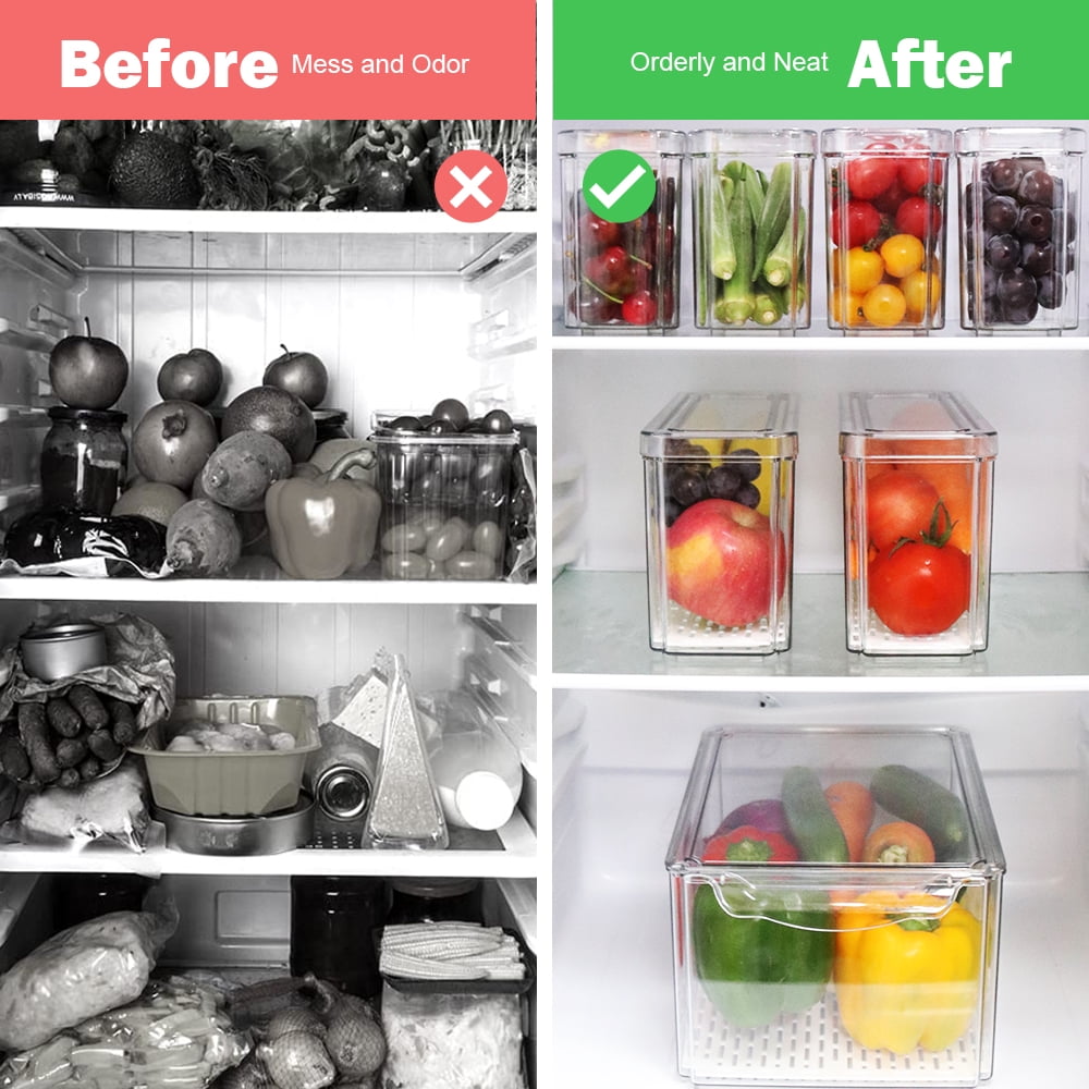 Set of 7 Fridge Organizer Refrigerator Organizer Bins with Lids, Fridge Organization and Storage Clear Containers, Stackable Plastic Pantry Storage Bins for Fruits, Vegetable, Food, BPA Free Kosbon