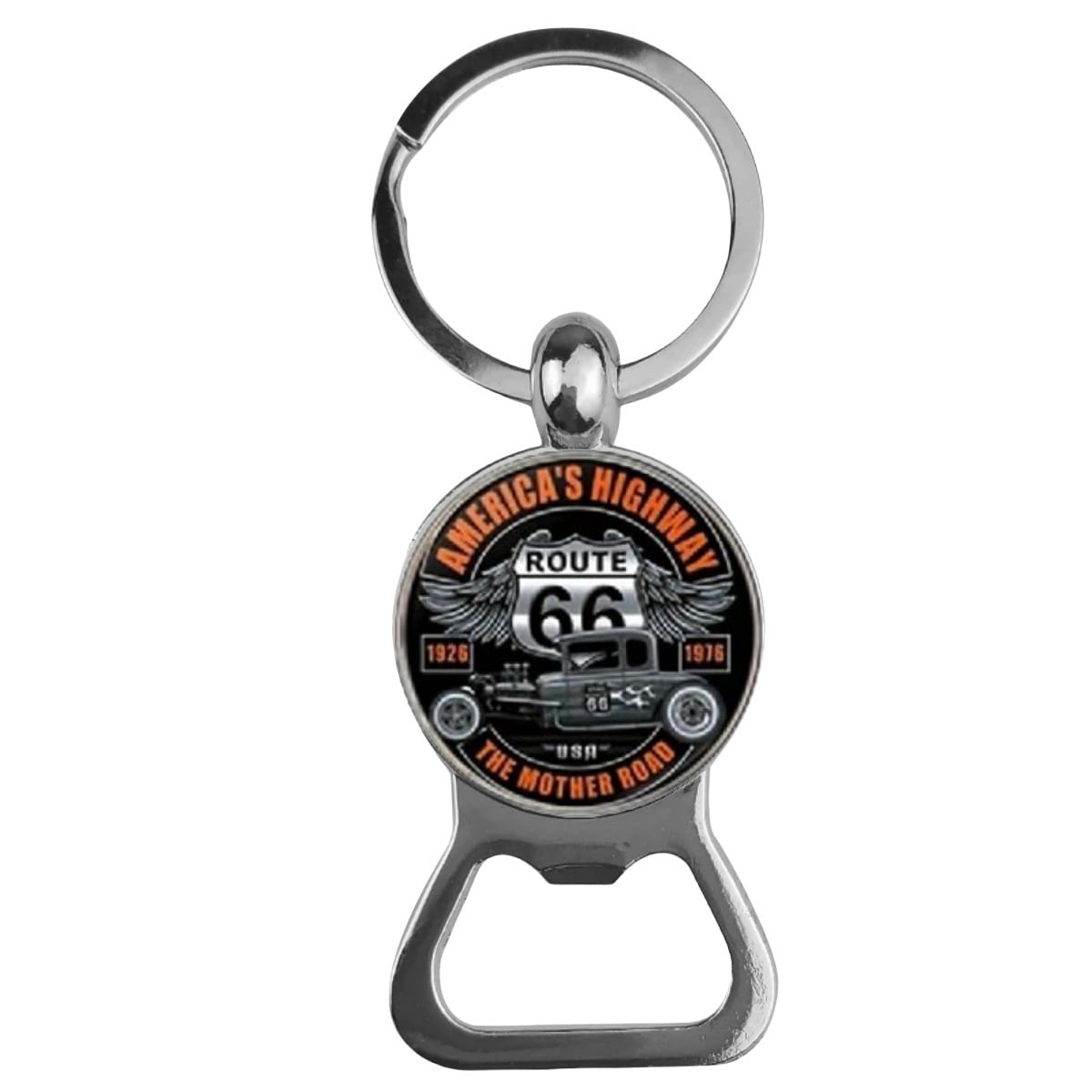 12PCS American Route 66 Bottle Opener Keychain Fashion Classic Key Ring with Round Glass Style