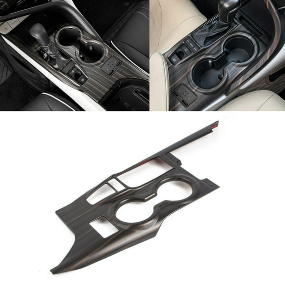 Xotic Tech Gear Shift Console Water Cup Holder Cover Trim, Wood Grain, Compatible with Toyota Camry XLE/XSE 2018-2023