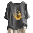 thumbnail image 1 of Blouses pour Femmes, T-shirt Décontracté en Coton et Lin Imprimé à Manches Courtes et Col Rond avec Boutons, 1 of 4