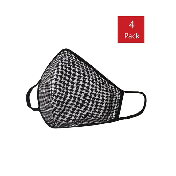 A2Y Women's Fashion Reusable Washable Face 3D Mask 4 Pack Grey Houndstooth ONESIZE