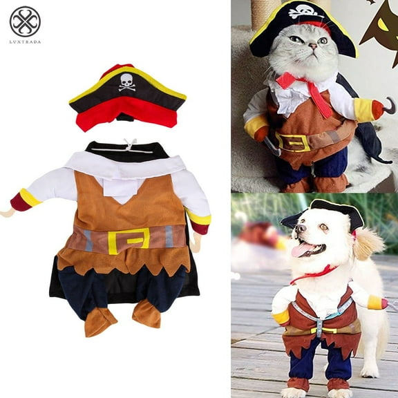 Luxtrada Funny Pet Clothes Pirate Dog Cat Costume Suit Corsair Dressing up Party Apparel Clothing with hat for Halloween Christmas