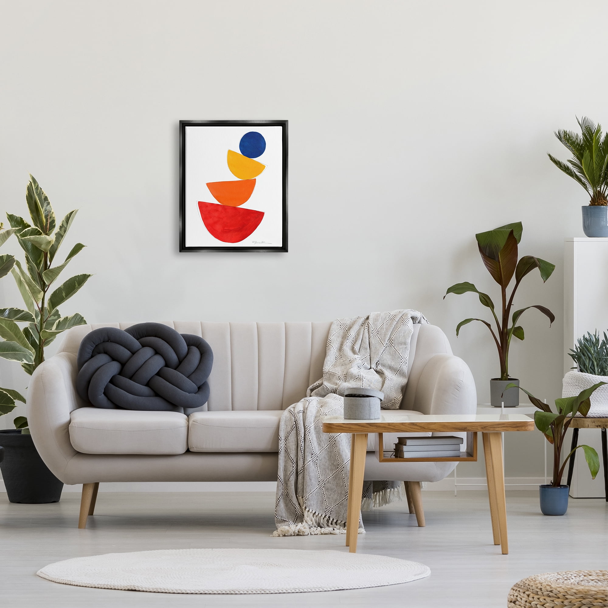 Stupell Industries Tilting Balancing Shapes Abstract Painting Black Floater Framed Canvas Art Print Wall Art, 17 x 21