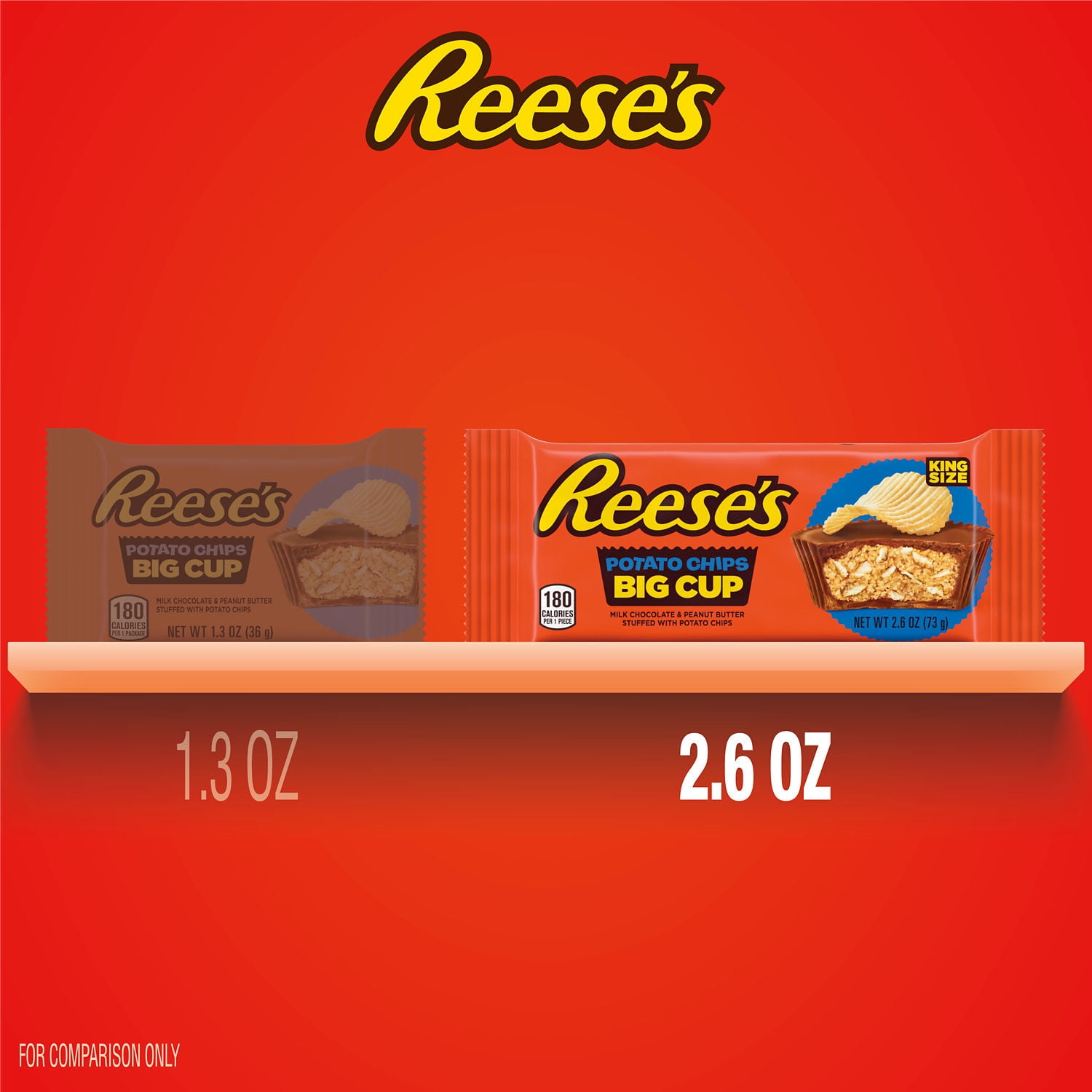 Reese's Big Cup with Potato Chips Milk Chocolate King Size Peanut Butter Cups Candy, Pack 2.6 oz