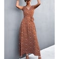 thumbnail image 2 of Belted Dress, Printed Dress Soft  For Daily Life Work For Dating Party Orange Red M, 2 of 6