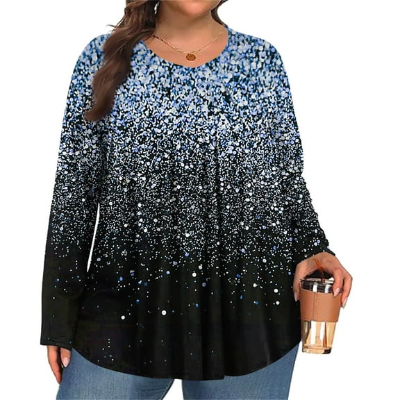 TQWQT Plus Size Blouses for Women Pleated Fall V Neck T Shirts Ethnic Floral Print T-Shirt Long Sleeve Shirts Boho Tops Loose Fit Casual Outfits for Women Blue 2XL