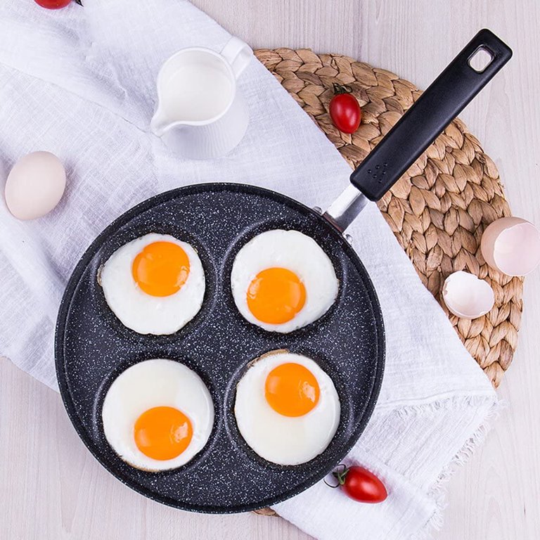Bobikuke Egg Pan, Egg Frying Pan, Pancake Pan with Lid Nonstick 4 Cups  Fried Egg Pan Aluminium Alloy Cooker for Breakfast, Gas Stove & Induction