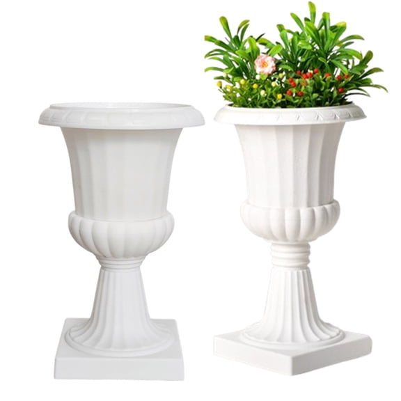 Fmxomd Plastic Outdoor Urn, Tall Pedestal Plastic Planter Pot, 6.4" Flower Pot for Garden Front Porch Door Decor, White (Pack of 2)