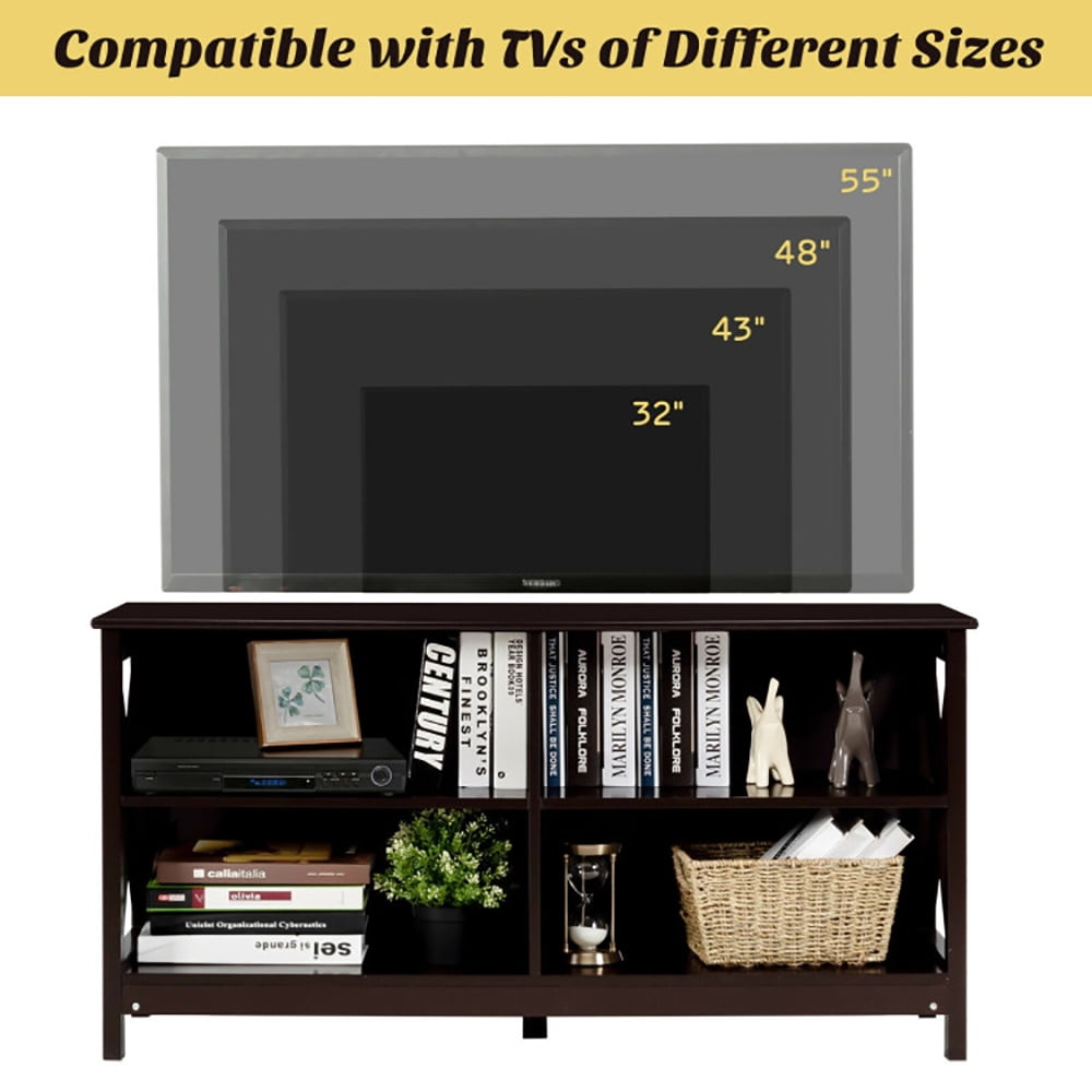 Finihen TV Stand, TV Cabinet, Wooden TV Stand Entertainment for TVs up to 55 Inch with X-Shaped Frame, Media Entertainment Center with Storage, for Living Room, Bedroom, Brown
