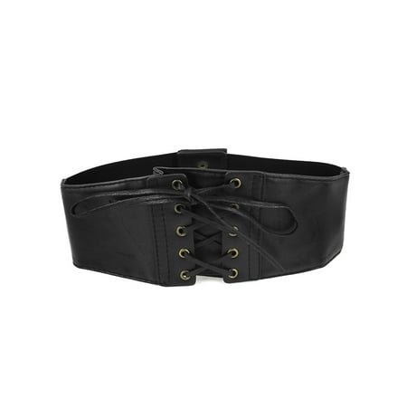 - Women Press Button Closure Stretch Corset Waist Laceup Cinch Belt Band Black
