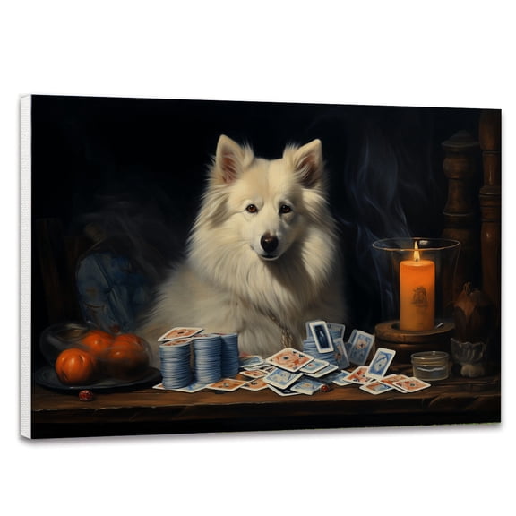 Poster 12x8in Wall Art - Dogs Playing Poker Poster - American Eskimo Dog Poster Print Pet Puppy Modern Framed Artwork for Bedroom Nursery Room Office Wall Decor