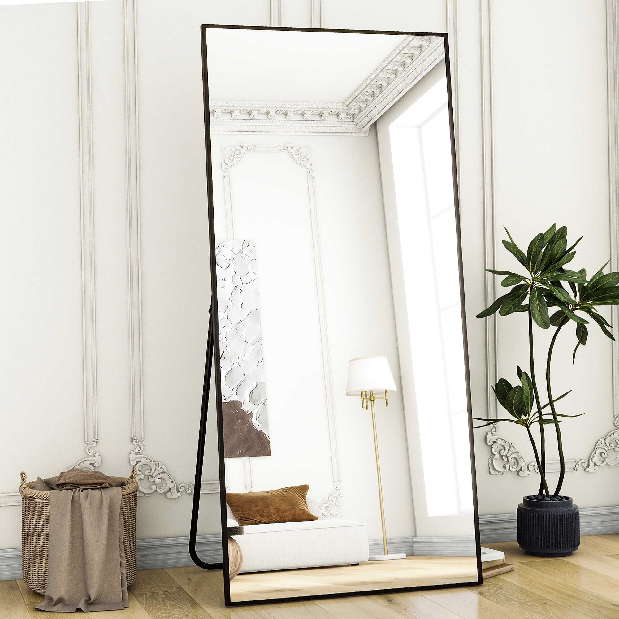 Cenovo 71" x 30.1" Full Length Mirror with Stand, Wall-Mounted Full Body Mirror,Black