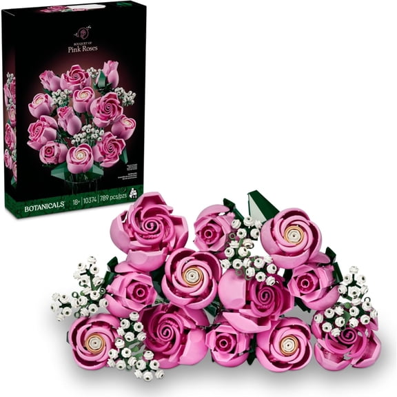 Bouquet of Pink Roses Building Kit 10374 Artificial Flowers Room Decor Blocks for Adults 18 Plus 789 Pieces