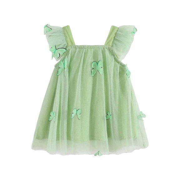 Gaexia Girls Dresses ,Toddler Girls Fly Sleeve Holiday Party Mesh Dress Dance Party Princess Dresses (Green,3-4 Years)