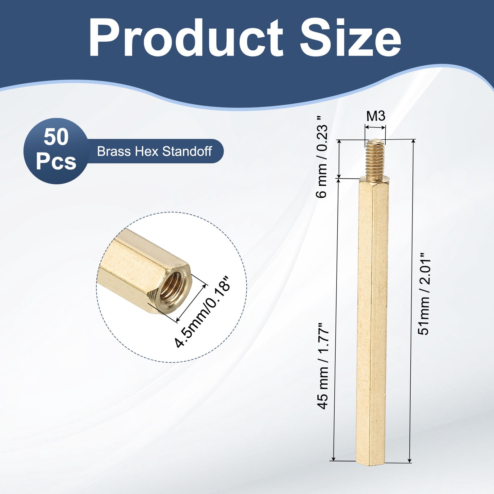 Uxcell Male to Female Thread Spacer Screws Brass Hex Standoff PCB Motherboard Spacer M3 x 45mm + 6mm