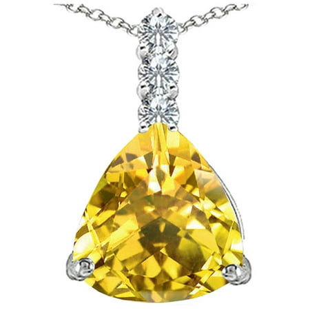 - Star K Large 12mm Trillion Cut Simulated Citrine Pendant Necklace in Sterling Silver