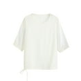 thumbnail image 2 of Qulqfy White Shirts Women Cute Crew Neck 3/4 Sleeve Shirts Drawstring Plain Women Petite Tops M, 2 of 3