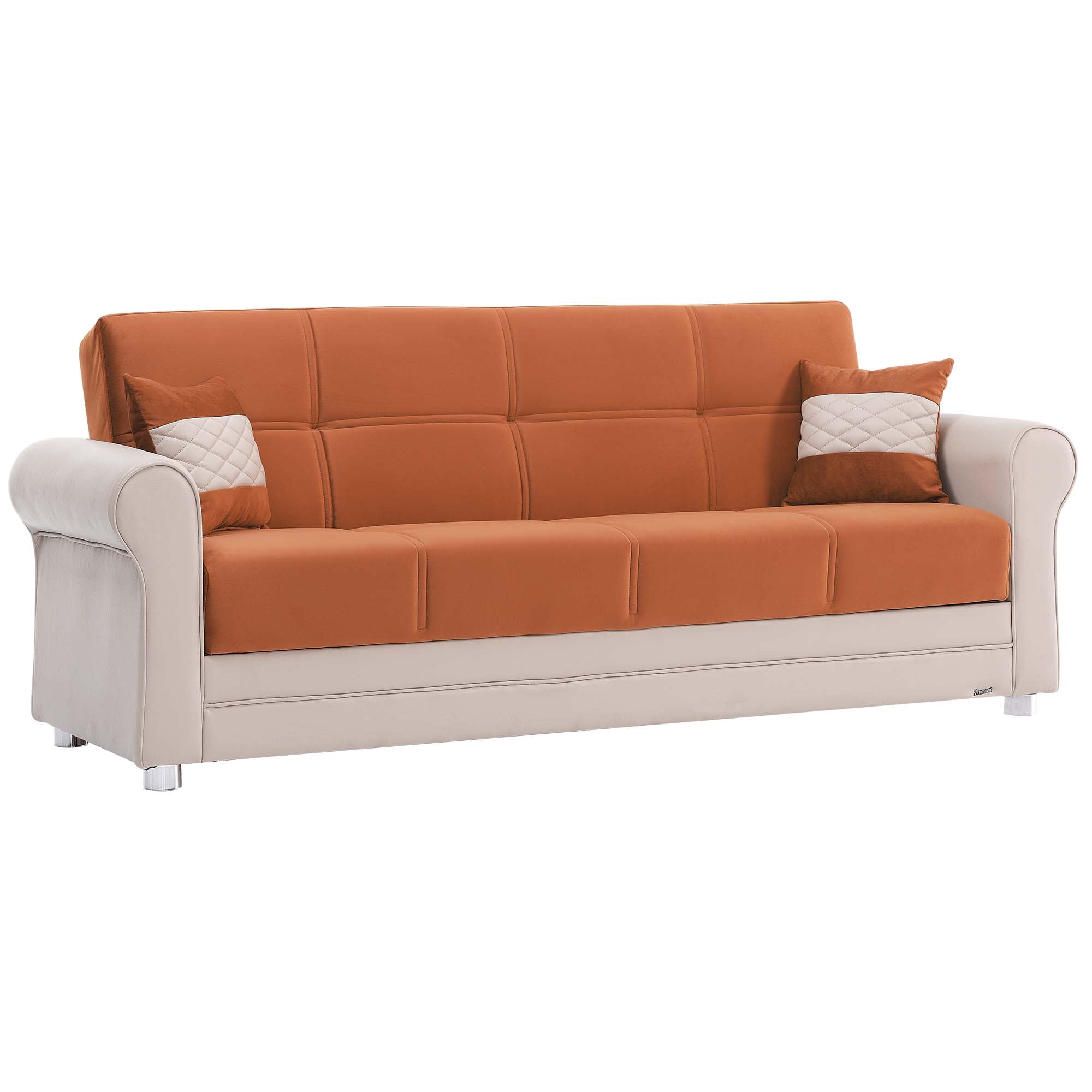 Ottomanson Paradise Sofa Bed with Storage 74", Orange Microfiber