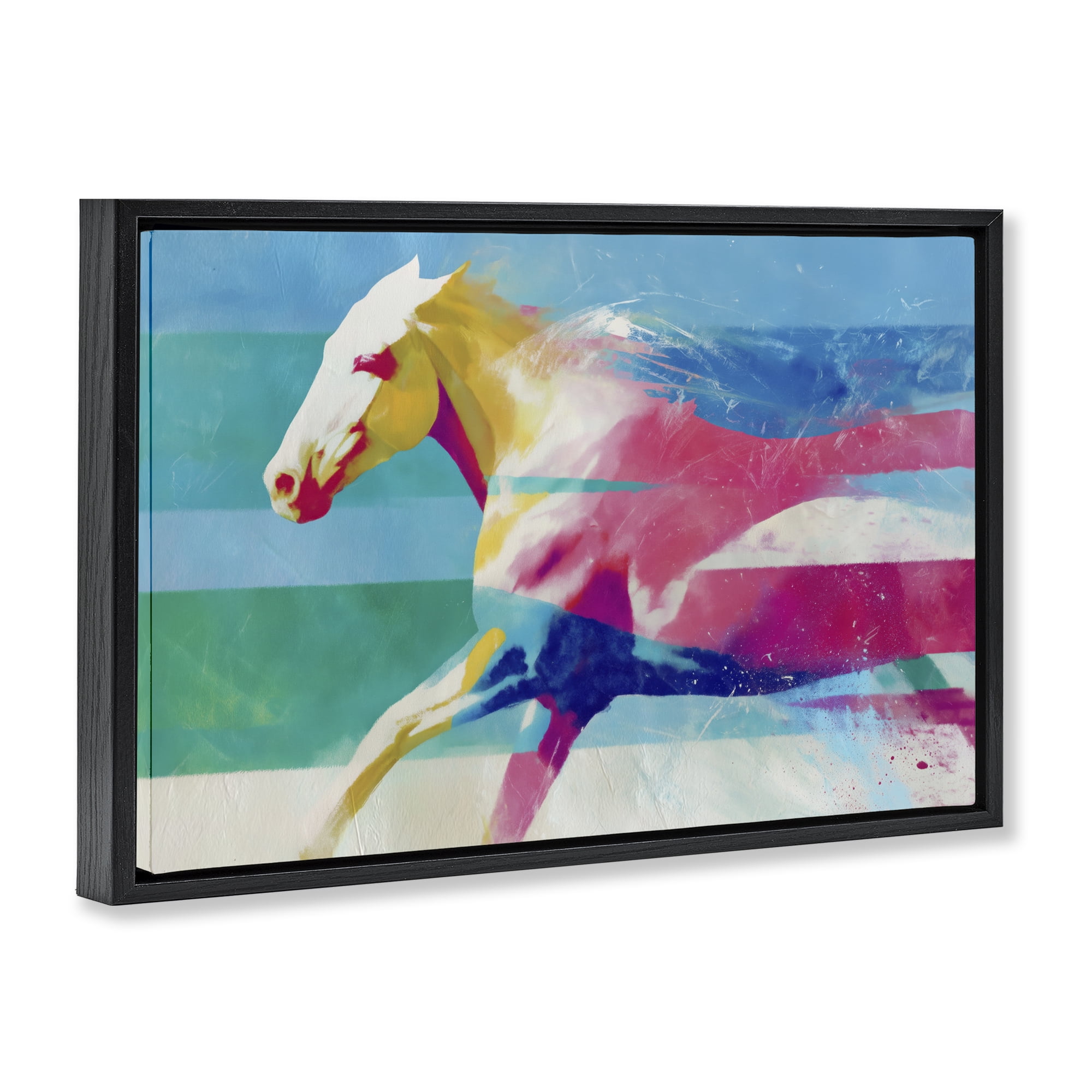 Stupell Industries Abstract Horse In Stripes Black Framed Floater Canvas Wall Art, design by Chromatic Storm Studio