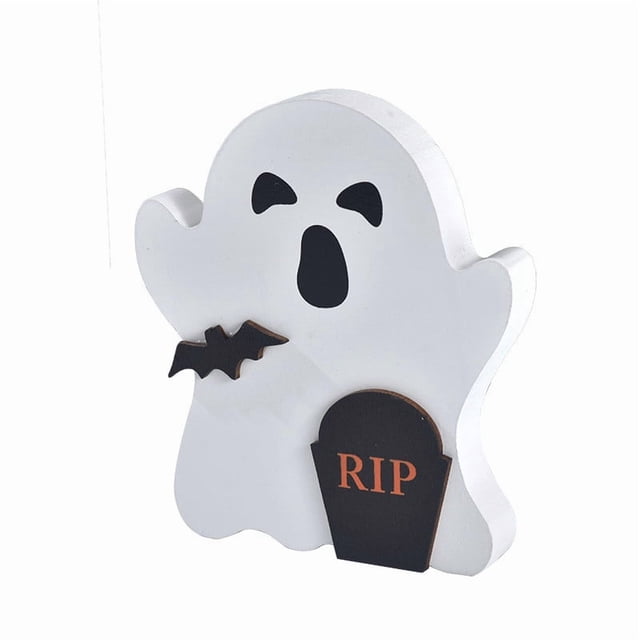 Adornos de Halloween, linda figura de fantasma para decoración de escritorio, estilo fantasma de madera, adornos para decorar el hogar, la habitación y el dormitorio.