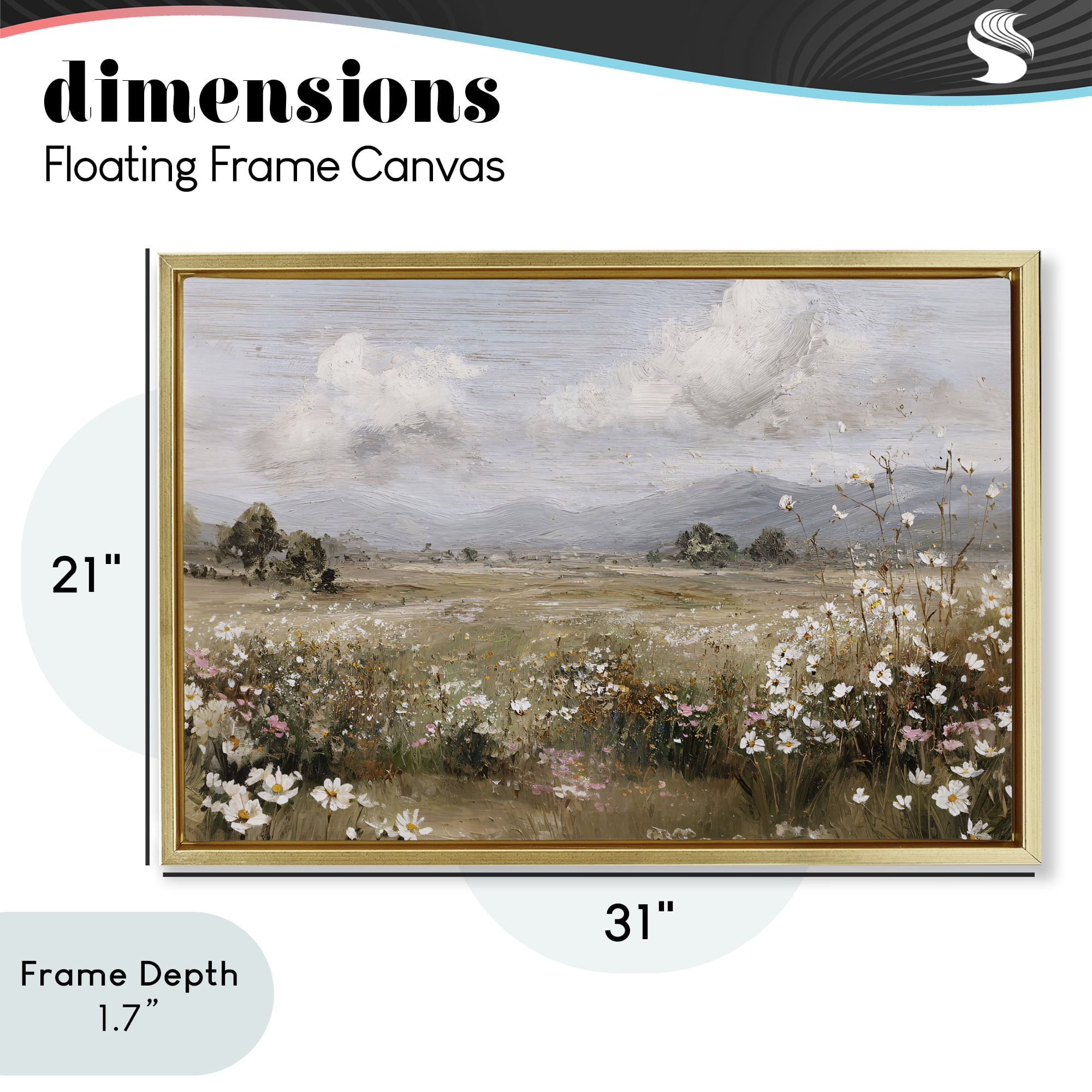 Stupell Industries Daisy Clusters in Field Gold Framed Floater Canvas Wall Art, design by Jacky Ngan