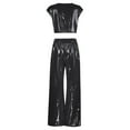 thumbnail image 6 of Bmisegm Women's Casual Glossy Vest and Wide Leg Pants Two Piece Set Round Neck Sleeveless Crop Top Long Pants Party Outfit Womens Pant Suit Black S, 6 of 8