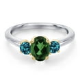 thumbnail image 3 of Gem Stone King 10K Two Tone Gold Emerald Envy Mystic Topaz and London Blue Topaz Engagement Ring for Women | 1.24 Cttw | Oval 7X5MM | Gemstone November Birthstone | Size 6, 3 of 6