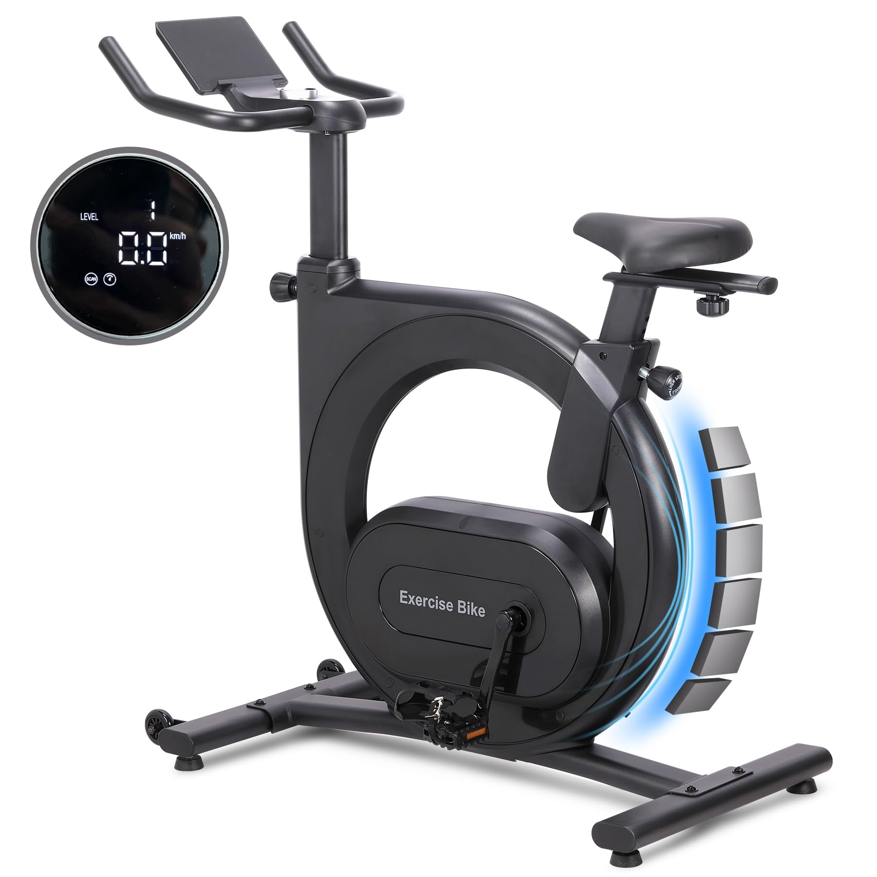 Towallmark Stationary Indoor Exercise Bike – Electromagnetic Resistance, Low Noise, Smart Knob Control, App Compatible, Upgraded Comfortable Seat for Home Cycling