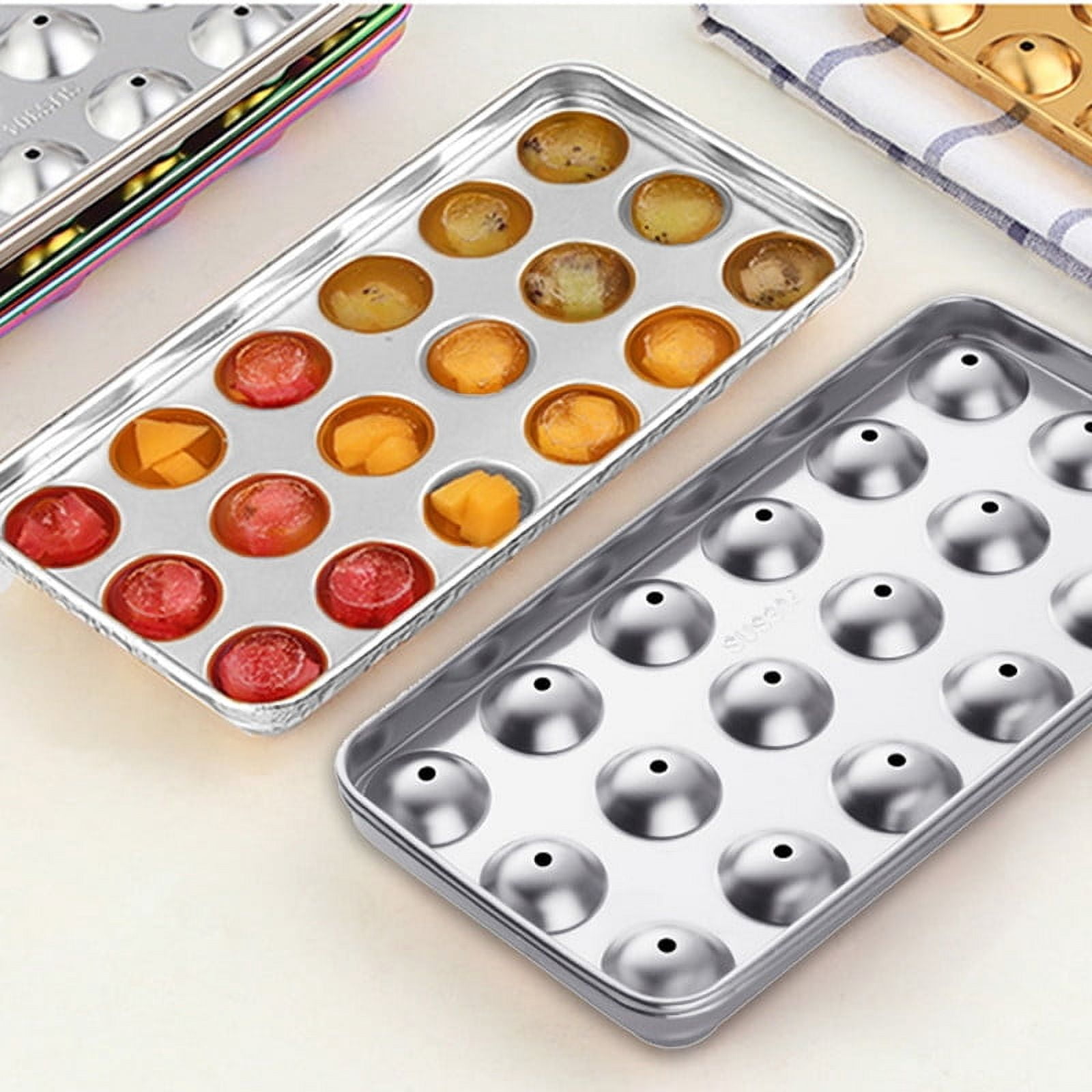 MZHICH 2 Pack Stainless Steel Ice Ball Maker with Lids for Freezer Whiskey Water